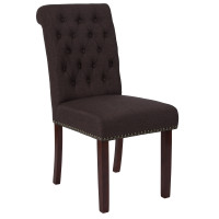 Flash Furniture BT-P-BRN-FAB-GG HERCULES Series Brown Fabric Parsons Chair with Rolled Back, Accent Nail Trim and Walnut Finish 